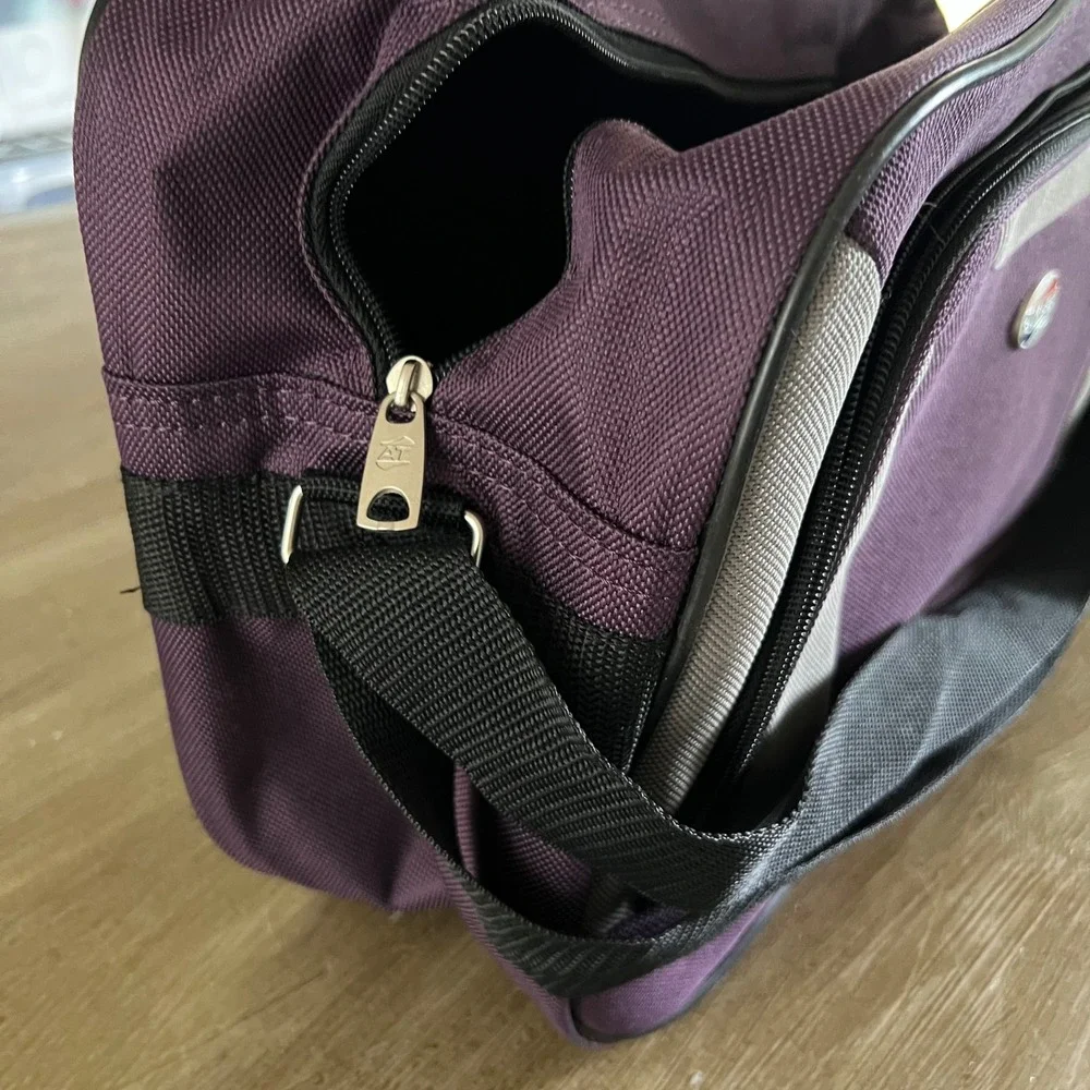 American Tourister Purple Gray Travel Boarding Bag Shoulder Strap Carry On Tote